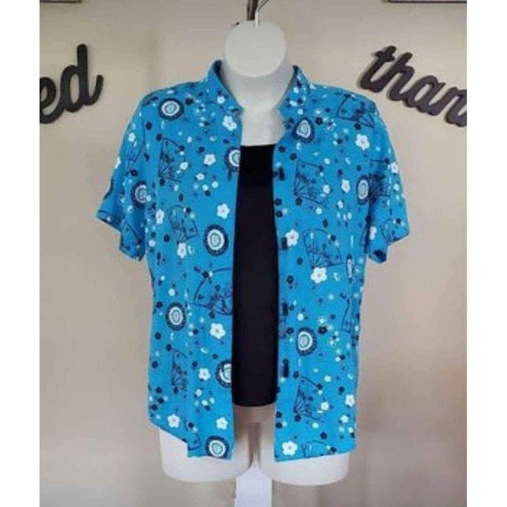 Dressbarn One Piece Blue/Black/White Button Top Size 18/20